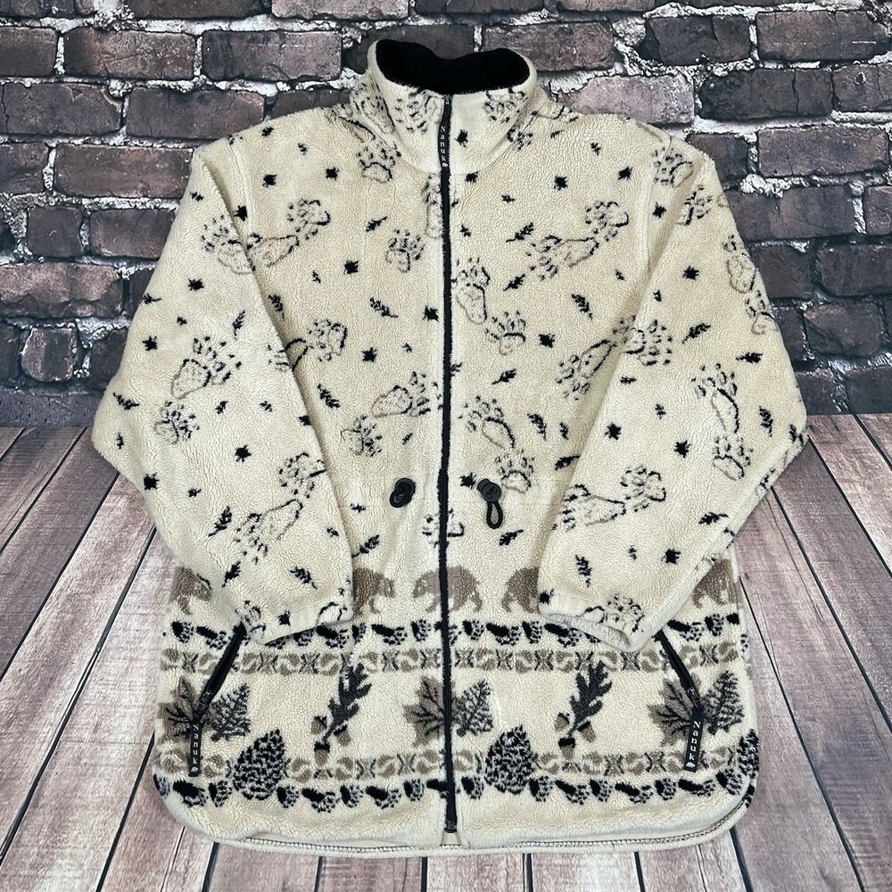 Vintage Nanuk Canada Fleece Full Zip Jacket Canadian Polar Bear Warm Excellent L